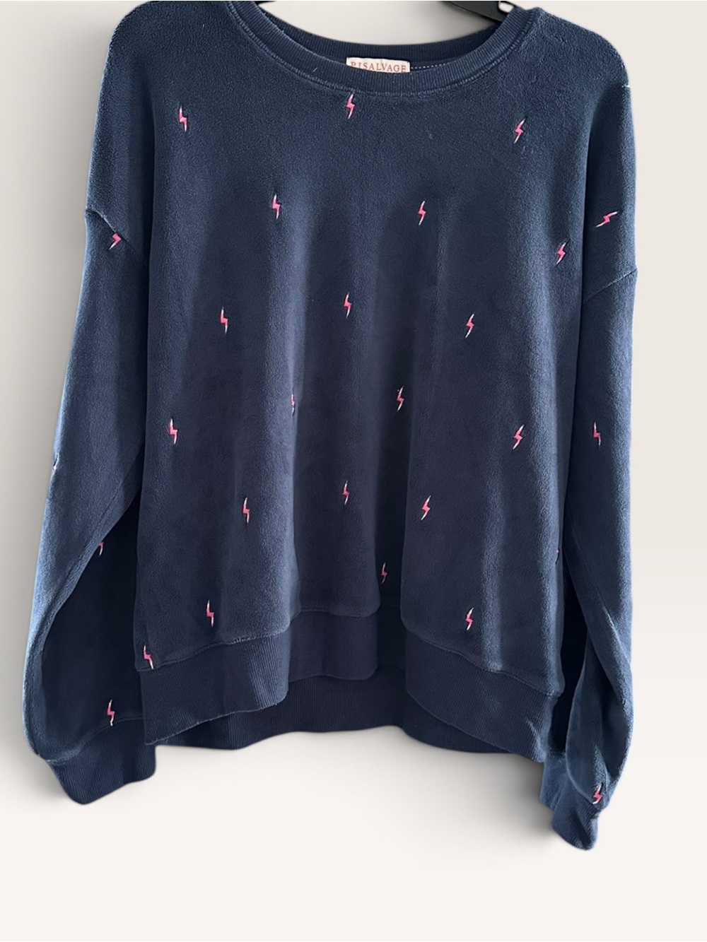 PJ Salvage Navy Sweatshirt with Pink Lightning Motif